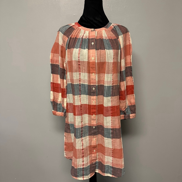 Lucky Brand Tops - Lucky Brand Plaid button front dress babydoll Size small petite cotton/linen